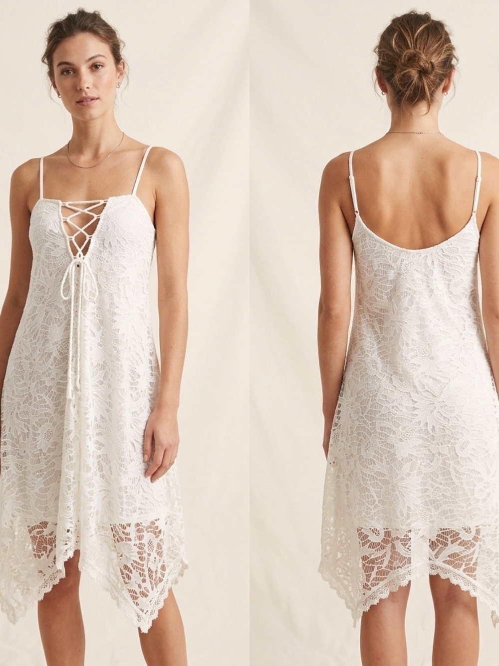 AUW White Lace Tie-Front Chemise